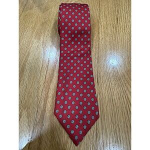 Vintage Bert Pulitzer Silk Tie Hand Printed 59x3 Red‎ W/ Floral Medallions EUC
